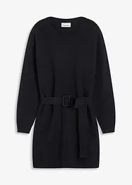 Korte gebreide jurk met zachte wol en riem, bonprix