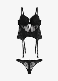 Bustier met beugels en string met elegant borduurwerk (2-dlg set), bonprix