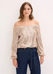 Oversized carmen-shirt met pailletten, bonprix