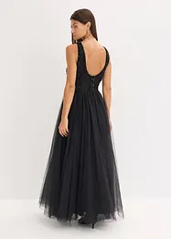 Maxi jurk van fijne tule met paillettenborduursel, bonprix