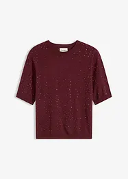 Fijngebreide trui met halflange mouwen en glittersteentjes, bonprix
