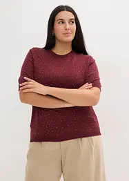 Fijngebreide trui met halflange mouwen en glittersteentjes, bonprix