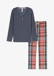 Pyjama met geribd shirt en flanellen broek van glittergaren, bonprix