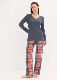 Pyjama met geribd shirt en flanellen broek van glittergaren, bonprix