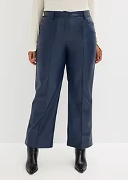 Imitatieleren wide leg broek met biezen, bonprix