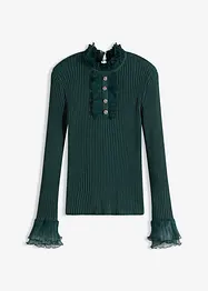 Fijn gebreide longsleeve met chiffon volants, bonprix