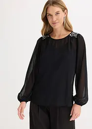 Chiffon blouse met strass, bonprix