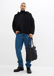 Teddy fleece jas met een geweven strook en capuchaon, bonprix