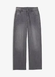 Wide leg jeans met strass, mid waist, bonprix