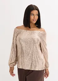 Oversized carmen-shirt met pailletten, bonprix