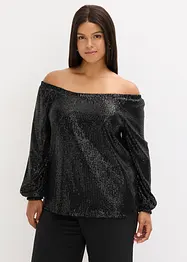 Oversized carmen-shirt met pailletten, bonprix