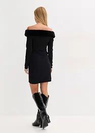 Gebreide jurk met rand van imitatiebont, bonprix