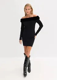 Gebreide jurk met rand van imitatiebont, bonprix