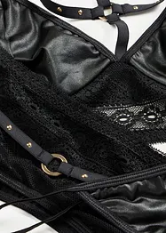 Bralette, string, jarretels in wetlook (3-dlg. set), bonprix