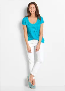 Katoenen shirt met kant, korte mouw, bonprix