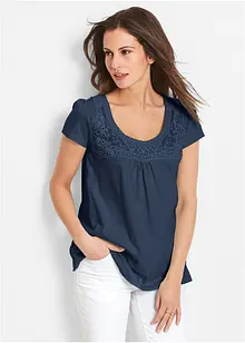 Katoenen shirt met kant, korte mouw, bonprix