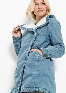 Lange denim jas met teddy, bonprix