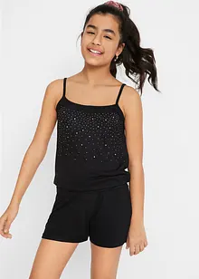 Meisjes playsuit met glittersteentjes, bonprix