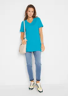 Basic longshirt (set van 2) met V-hals en korte mouwen, bonprix