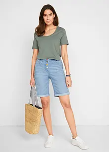 Comfort stretch jeans bermuda met borduursel en comfortband, bonprix