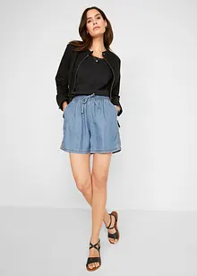 Lichte denim short met linnen en comfortband, extra wijd, bonprix