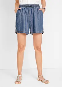 Lichte denim short met linnen en comfortband, extra wijd, bonprix