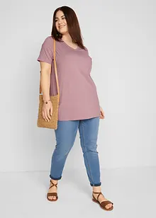 Basic longshirt (set van 2) met V-hals en korte mouwen, bonprix