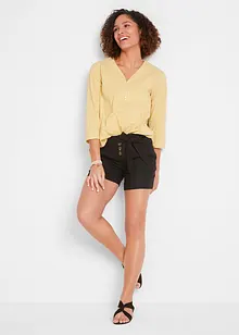 Short met knoopsluiting en strikceintuur, met linnen, bpc bonprix collection