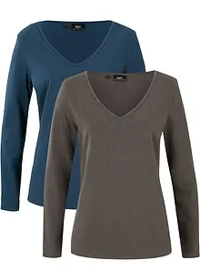 Longsleeve met V-hals (set van 2), bonprix