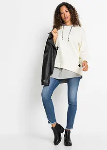 Sweater met capuchon en asymmetrische onderrand, bonprix