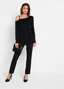 Cold shoulder shirt met kant en parels, bonprix