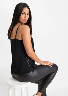 Top met spaghettibandjes en pailletten in een zachte viscosemix, bonprix