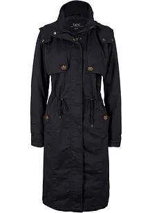 Lange trenchcoat met capuchon, getailleerd, licht gewatteerd, bonprix