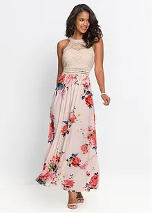 Maxi jurk met bloemenprint en kant, bonprix