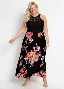 Maxi jurk met bloemenprint en kant, bonprix