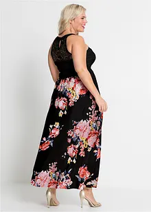 Maxi jurk met bloemenprint en kant, bonprix