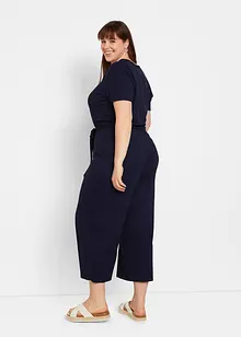 Jersey jumpsuit met V-hals, korte mouw, bonprix