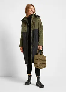 Lange parka met capuchon en materiaalmix, recht model, bonprix