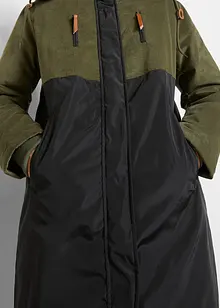 Lange parka met capuchon en materiaalmix, recht model, bonprix