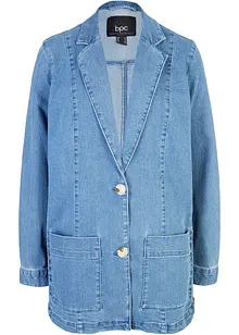 Lange oversized jeansblazer met smokwerk opzij, bpc bonprix collection