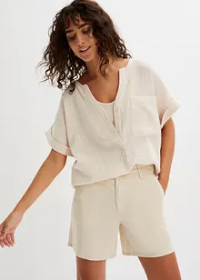 Mousseline blouse met knoopsluiting en zak, bonprix