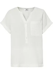 Mousseline blouse met knoopsluiting en zak, bonprix