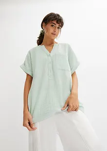 Mousseline blouse met knoopsluiting en zak, bonprix