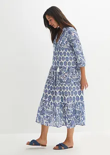 Crinkle midi jurk van katoen met zakken en 3/4 mouwen, bonprix