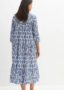 Crinkle midi jurk van katoen met zakken en 3/4 mouwen, bonprix