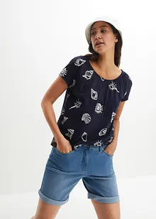 Gedessineerd carmen-shirt met ronde hals van biologisch katoen, bonprix