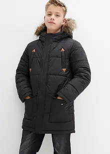 Winterparka met imitatieleer details en capuchon met bontrand, bonprix
