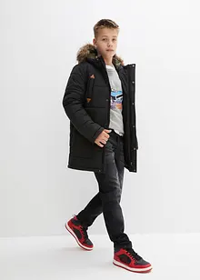 Winterparka met imitatieleer details en capuchon met bontrand, bonprix