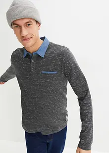 Poloshirt met geweven kraag, lange mouw, bonprix