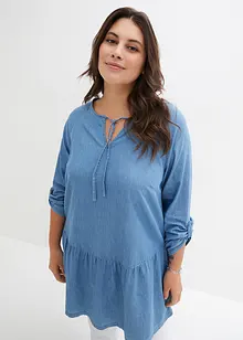 Denim tuniek met volant van biologisch katoen, lange mouw, bonprix